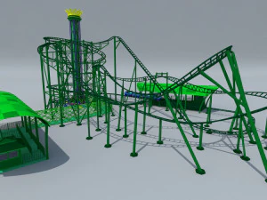 Roller Coaster Drop Tower Rides 3D Model