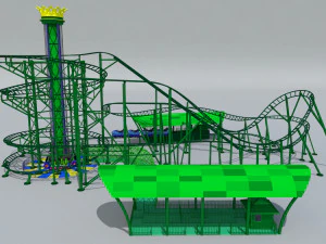 Roller Coaster Drop Tower Rides 3D Model