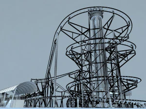 Roller Coaster Drop Tower Rides 3D Model