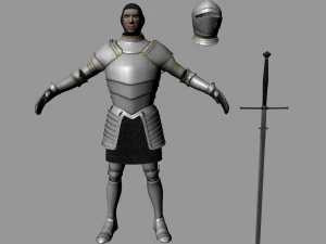 中世纪骑士盔甲与双手剑 3D 模型