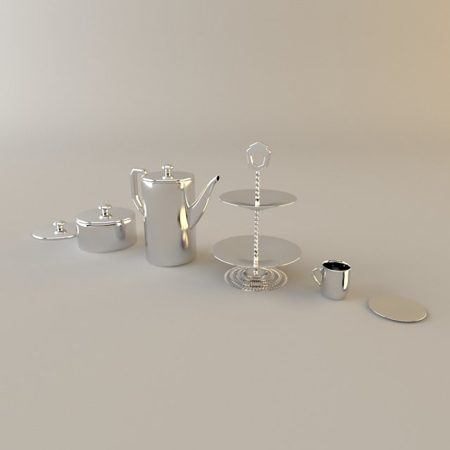 tea set with teapot 3D Модель .c4d .max .obj .3ds .fbx .stl .blend 