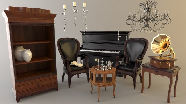 dining room set 3D मॉडल .c4d .max .obj .3ds .fbx .stl .blend 