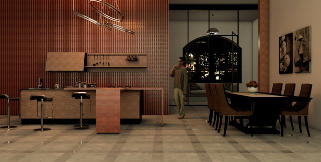 kitchen and dining room 3D Модель .c4d .max .obj .3ds .fbx .stl .blend 