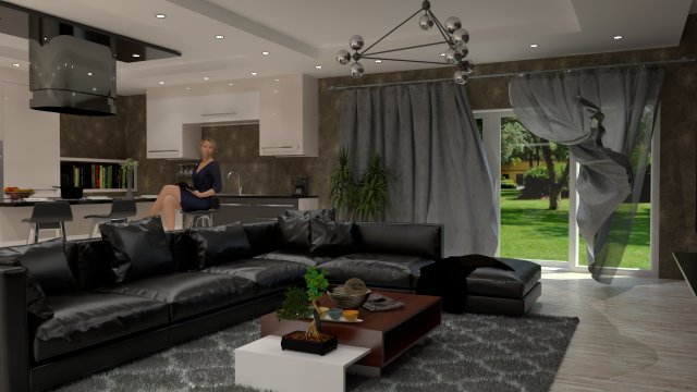 kitchen and living room 3D Model .c4d .max .obj .3ds .fbx .stl .blend 