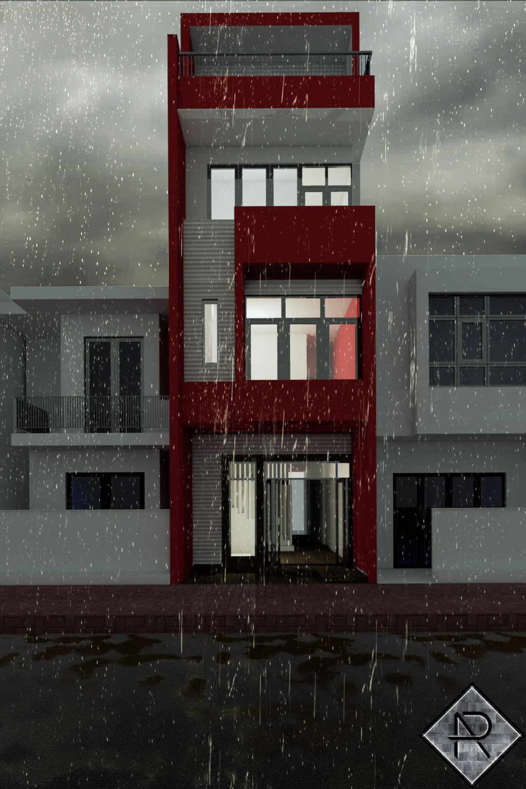 house in rain 3D Model .c4d .max .obj .3ds .fbx .stl .blend 