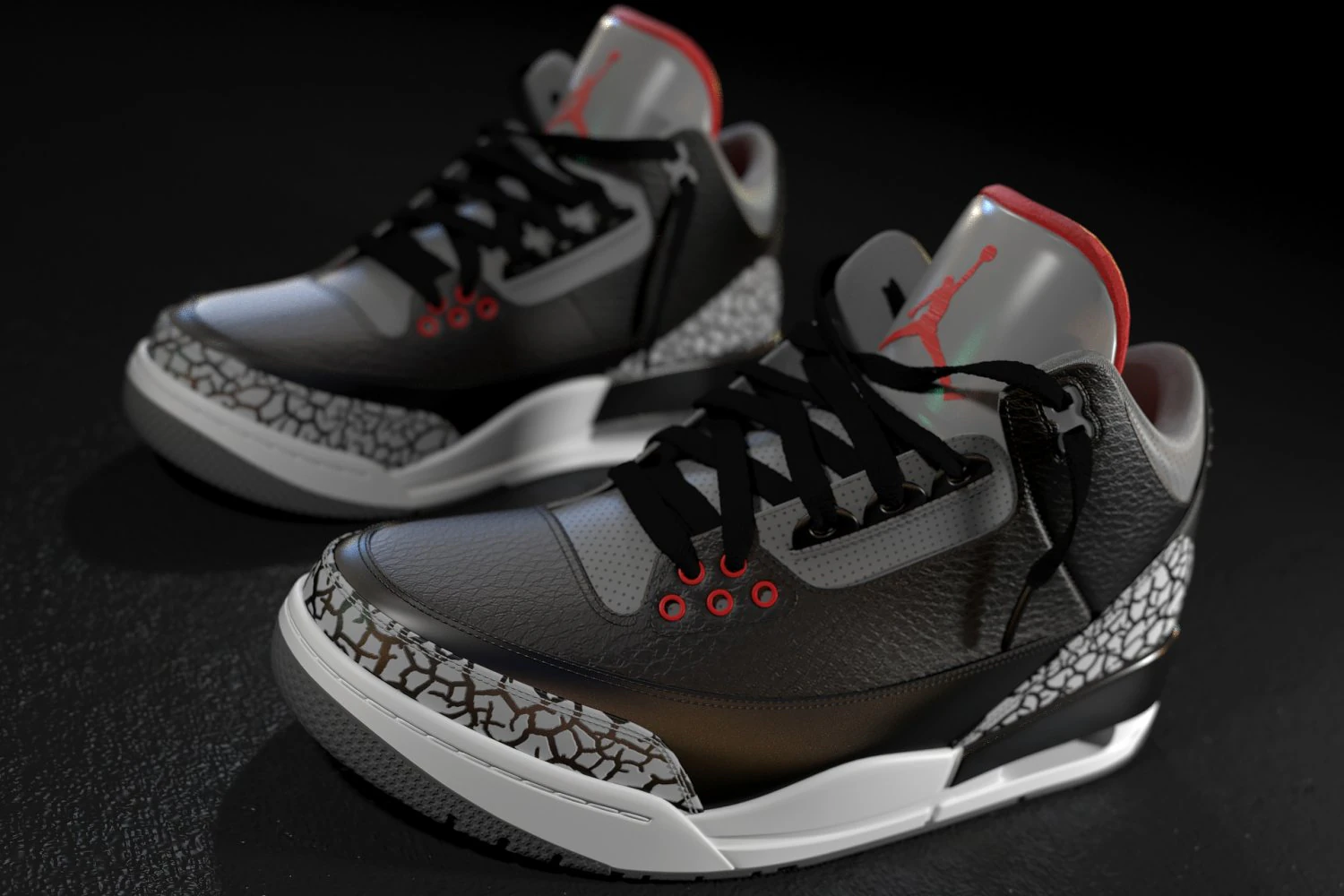 air jordan 3 black cement 3D Model .c4d .max .obj .3ds .fbx .stl .blend 