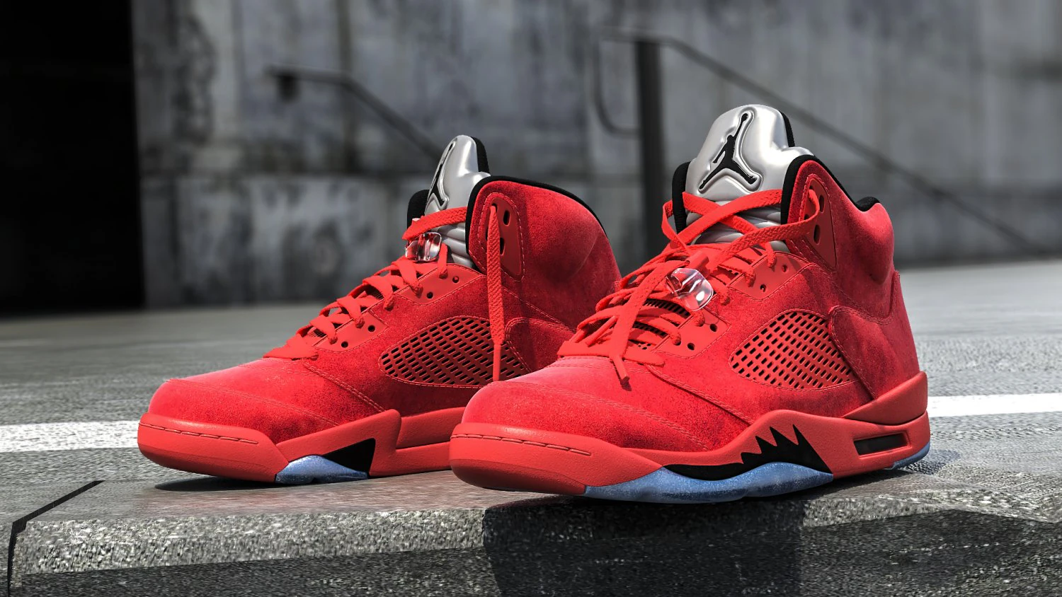 air jordan 5 red suede 3D Model .c4d .max .obj .3ds .fbx .stl .blend 