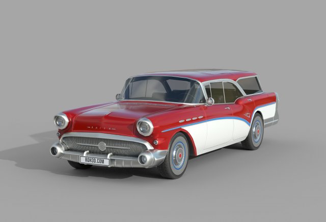 low poly car- buick century caballero wagon 1957 3D Model .c4d .max .obj .3ds .fbx .stl .blend 