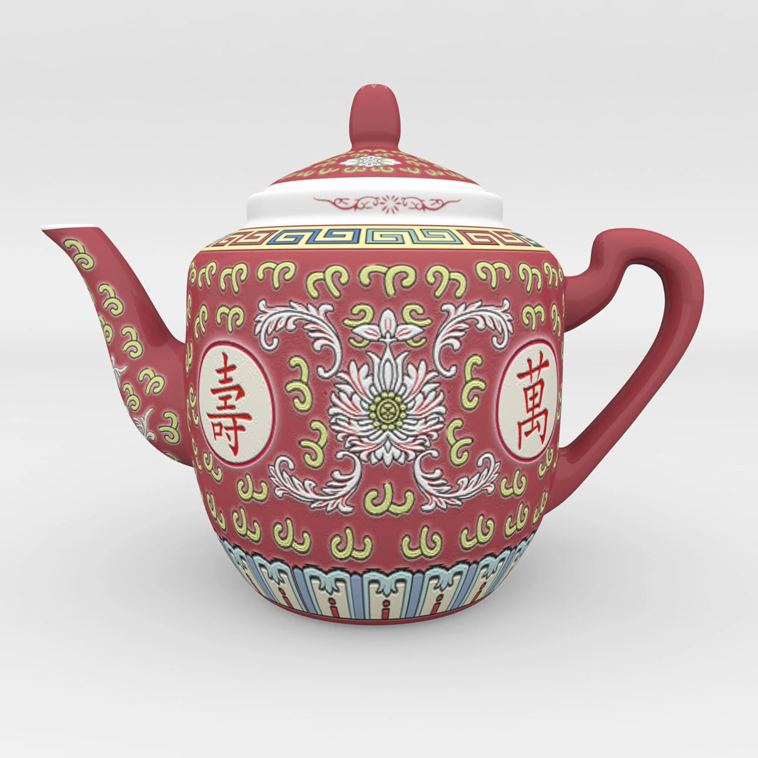 chinese porcelain wan shou teapot 3D Model .c4d .max .obj .3ds .fbx .stl .blend 
