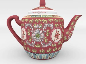 chinese porcelain wan shou teapot 3D Model