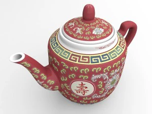 chinese porcelain wan shou teapot 3D Model