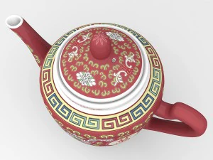 chinese porcelain wan shou teapot 3D Model