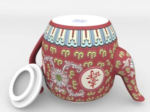 chinese porcelain wan shou teapot 3D Model