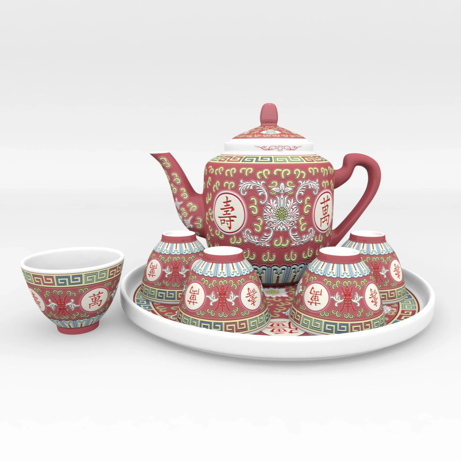 chinese porcelain tea set 3D Model .c4d .max .obj .3ds .fbx .stl .blend 