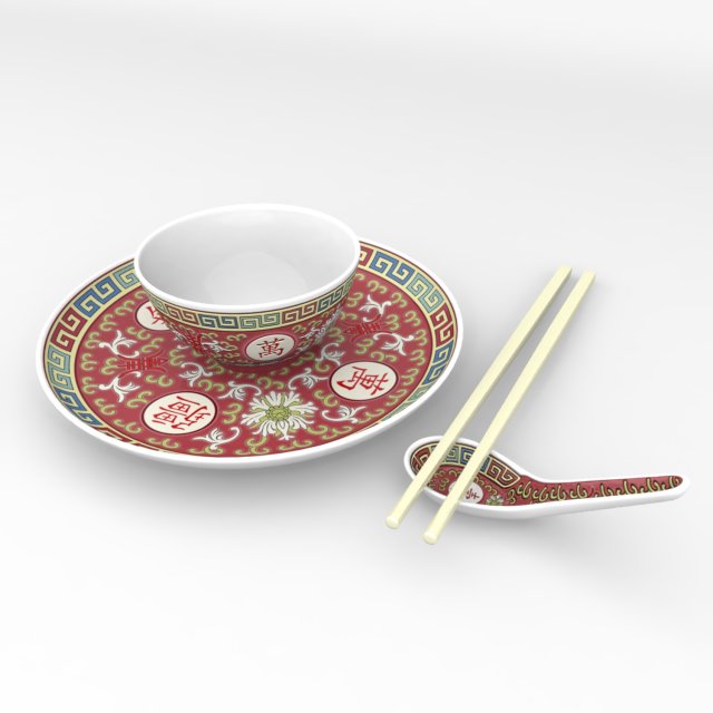 chinese porcelain - rice soup bowl set 3D Model .c4d .max .obj .3ds .fbx .stl .blend 