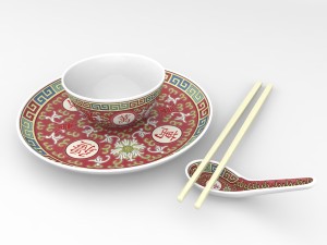 chinese porcelain - rice soup bowl set 3D Модель