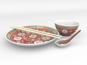 chinese porcelain - rice soup bowl set 3D Model