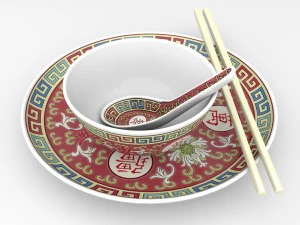 chinese porcelain - rice soup bowl set 3D Model