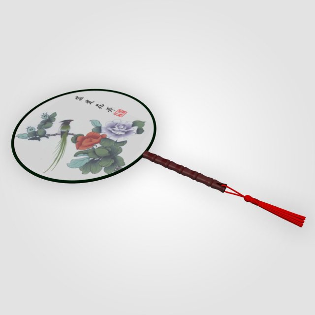 chinese traditional palace round hand fan Modelo 3D .c4d .max .obj .3ds .fbx .stl .blend 