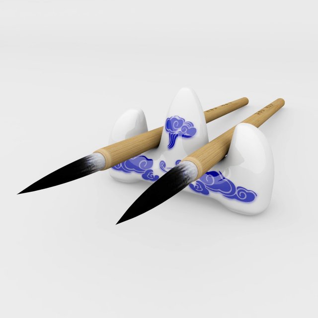 chinese calligraphy brush pen with holder Modello 3D .c4d .max .obj .3ds .fbx .stl .blend 