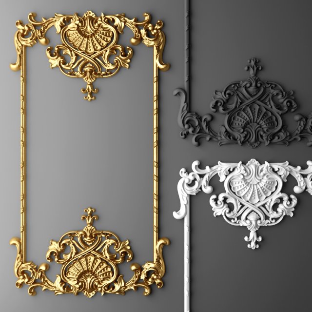 baroque frame stucco 3D Model .c4d .max .obj .3ds .fbx .stl .blend 