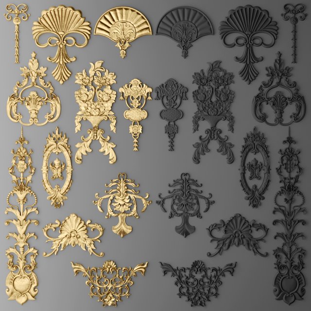 fretwork set 3D Модель .c4d .max .obj .3ds .fbx .stl .blend 