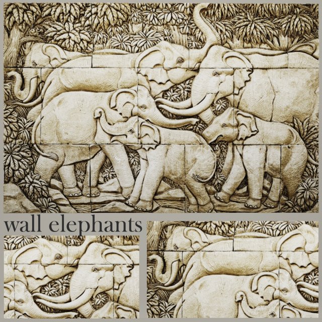 elephant bas relief 3D Модель .c4d .max .obj .3ds .fbx .stl .blend 