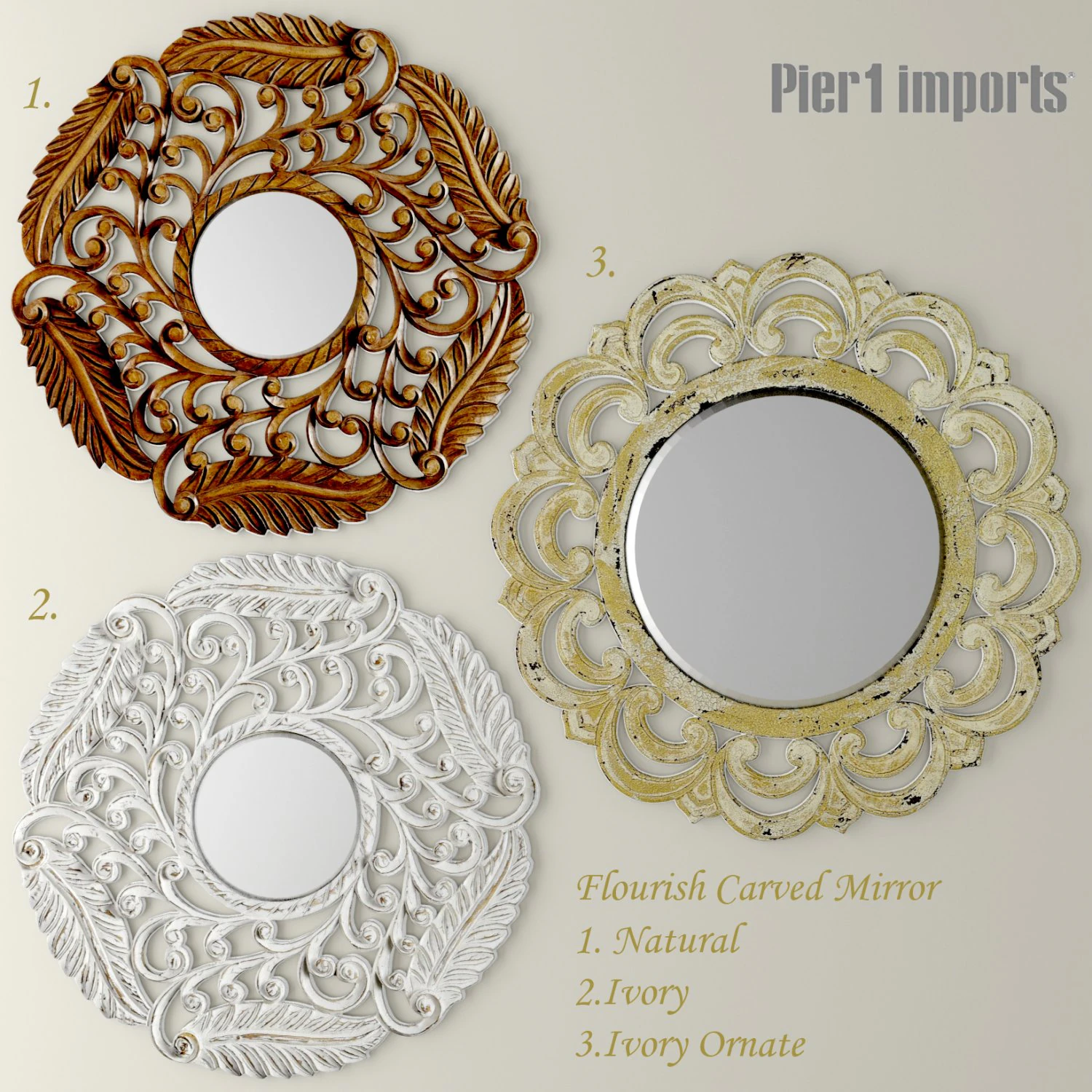flourish carved mirror set 3D Model .c4d .max .obj .3ds .fbx .stl .blend 