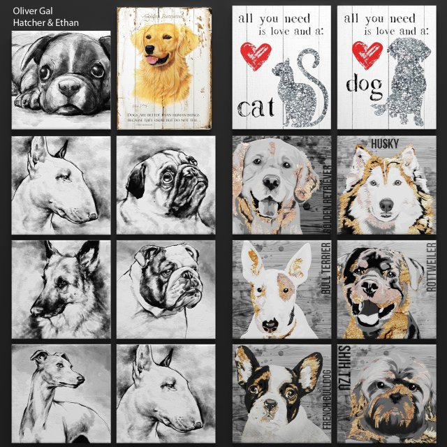 paintings collection dogs 3d 3D Model .c4d .max .obj .3ds .fbx .stl .blend 