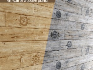 art wall of wooden planks 3d 3D Model