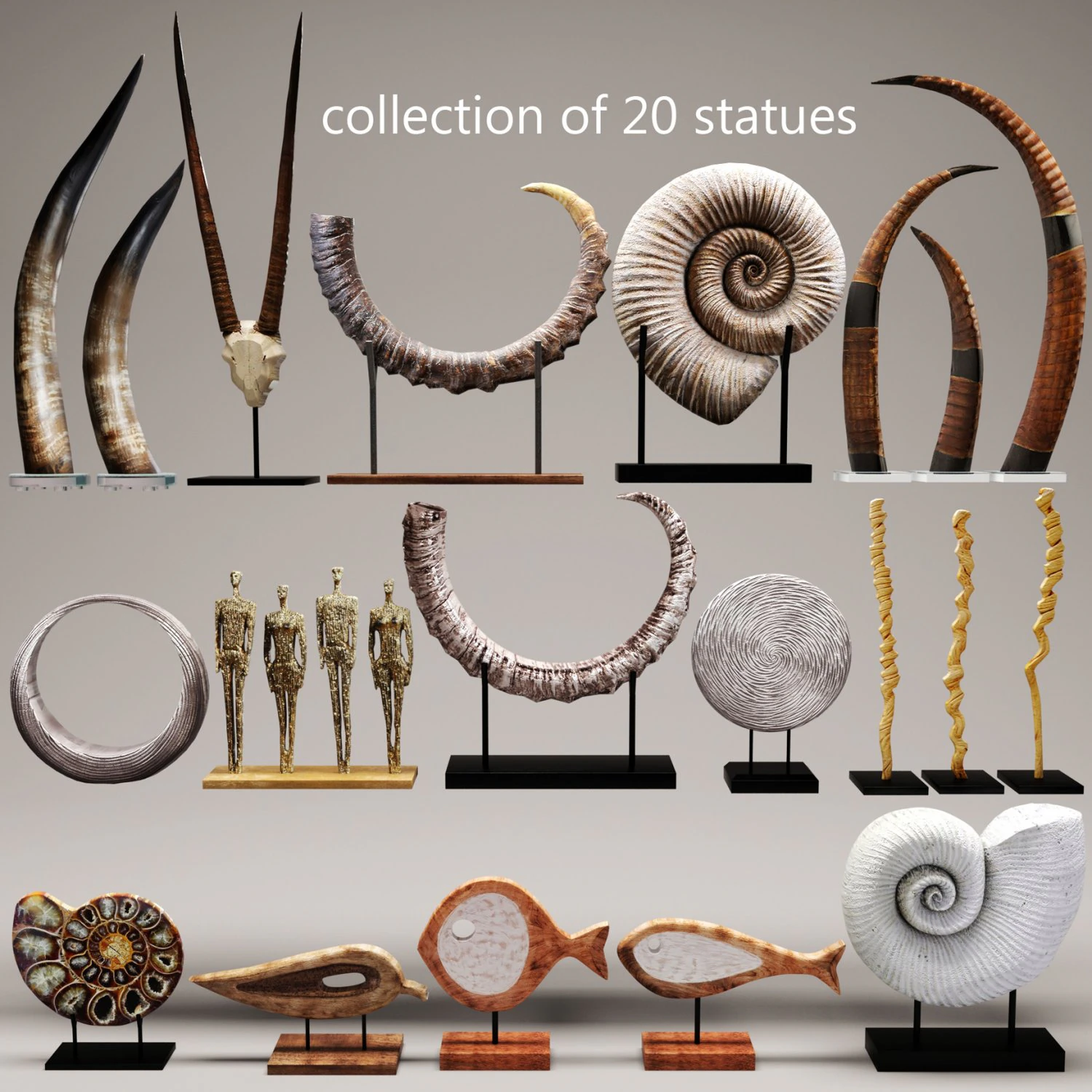 set of statues and sculptures 3D Model .c4d .max .obj .3ds .fbx .stl .blend 