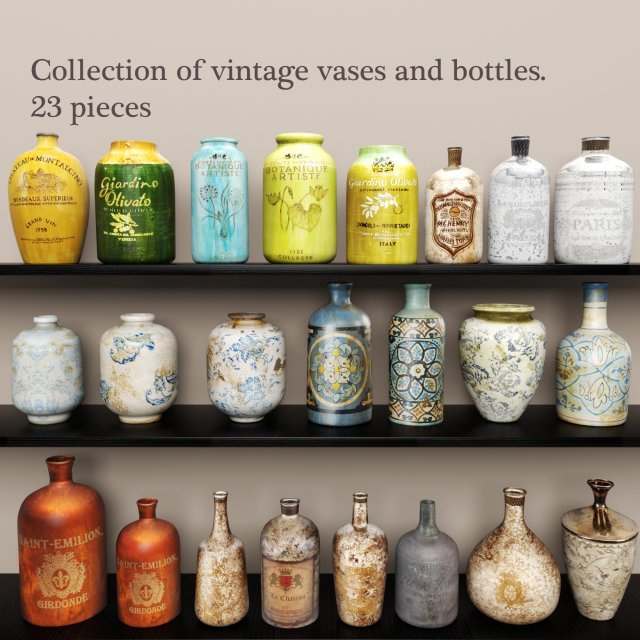 collection vases and bottles Modello 3D .c4d .max .obj .3ds .fbx .stl .blend 
