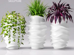 collection of plants in pots 3D Model