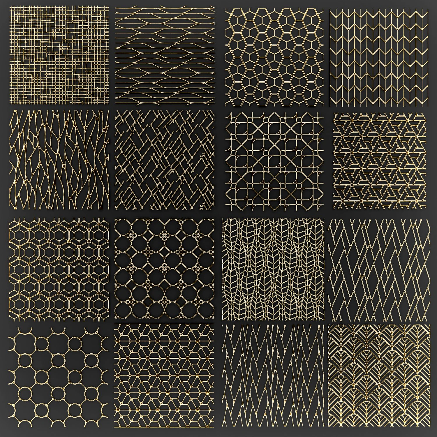 collection of golden lattice 3D Model .c4d .max .obj .3ds .fbx .stl .blend 