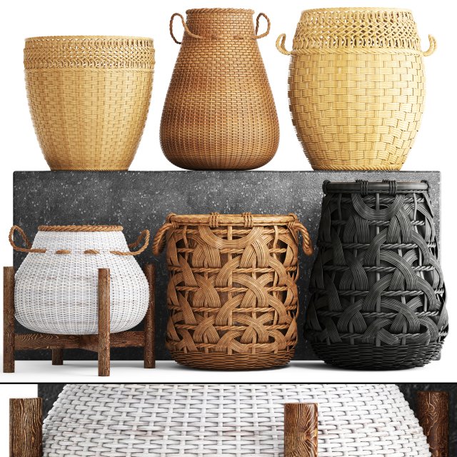 basket rattan 3D Model .c4d .max .obj .3ds .fbx .stl .blend 