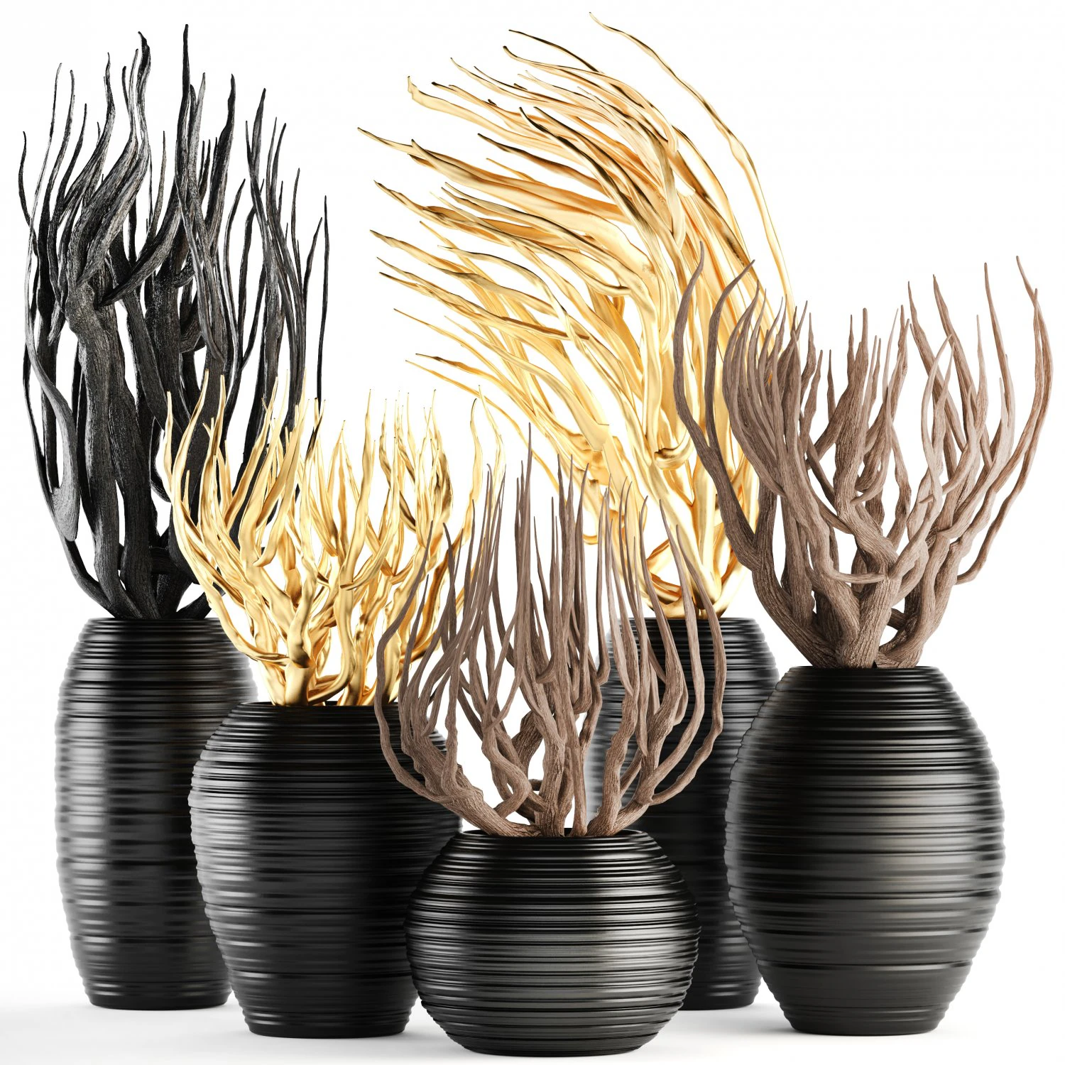 decorative vase with branches 3D Model .c4d .max .obj .3ds .fbx .stl .blend 