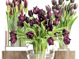 bouquet of tulips 3 pieces 3D Модель
