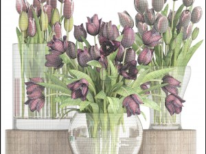 bouquet of tulips 3 pieces 3D Model
