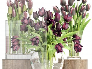 bouquet of tulips 3 pieces 3D Model