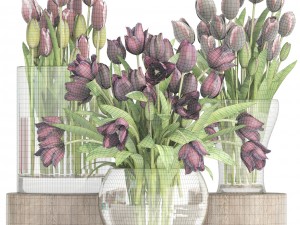 bouquet of tulips 3 pieces 3D Model