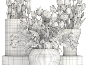 bouquet of tulips 3 pieces 3D Model