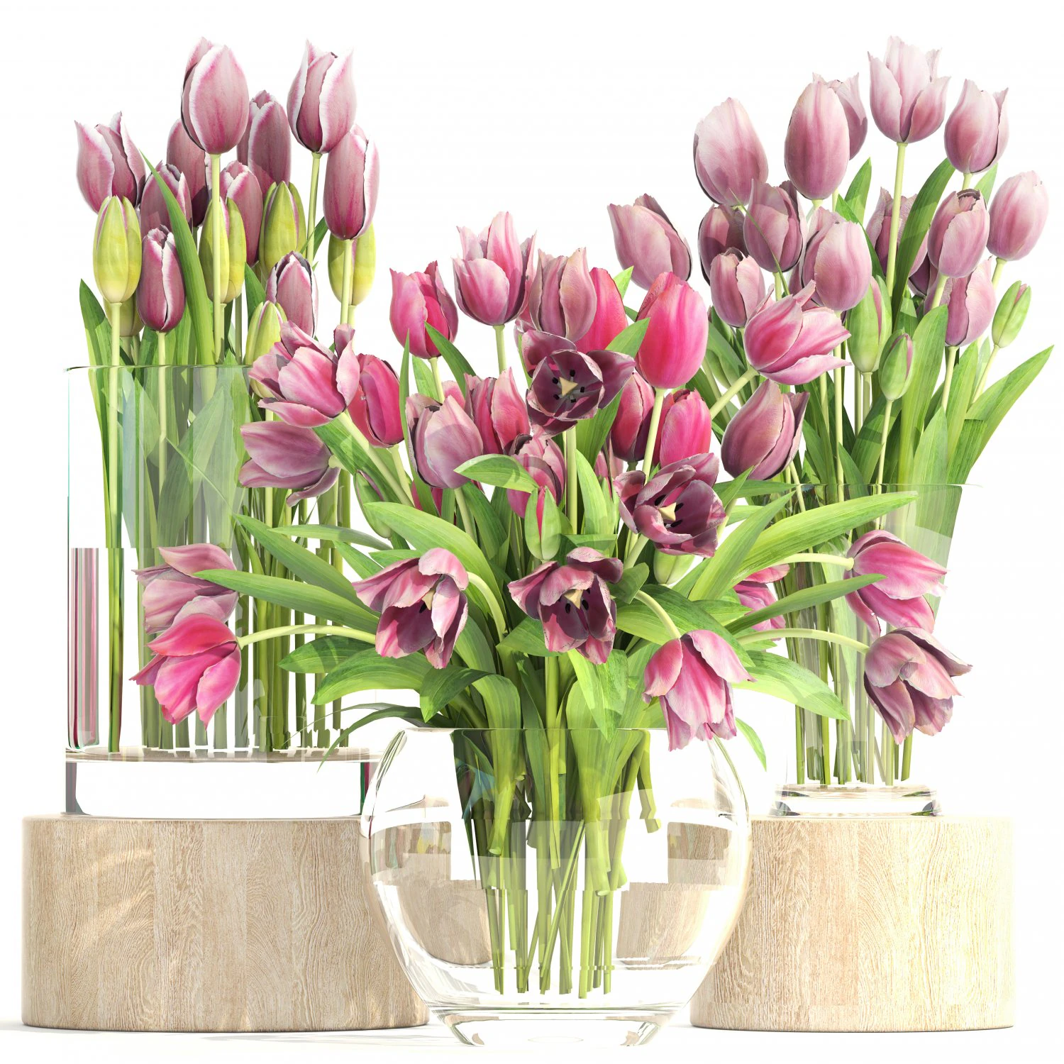 bouquet of tulips 3 pieces 3D Model .c4d .max .obj .3ds .fbx .stl .blend 