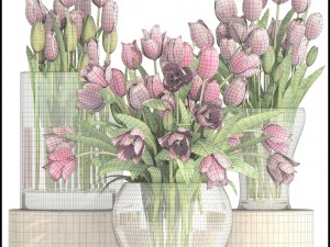 bouquet of tulips 3 pieces 3D Modell