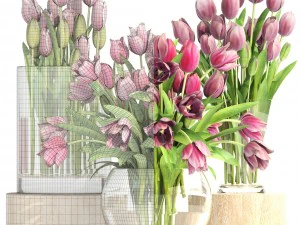 bouquet of tulips 3 pieces 3D Model