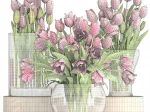 bouquet of tulips 3 pieces 3D Modell