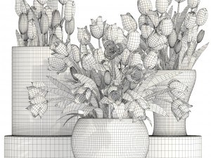 bouquet of tulips 3 pieces 3D Modell