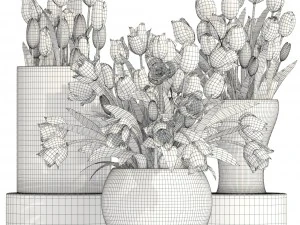 bouquet of tulips 3 pieces 3D Model