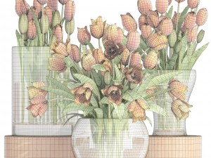 bouquet of tulips set 3D मॉडल