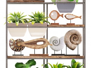 rack with the decor of figurines and plants Modelo 3D