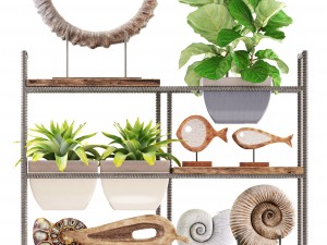 rack with the decor of figurines and plants Modelo 3D
